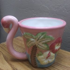Flamingo Handle Hibiscus Themed Mug